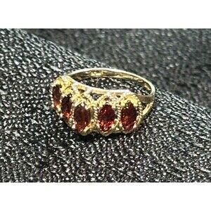 Vintage Gold-Tone Ring with Three Marquise-Cut Garnet Stones | Size 7.5